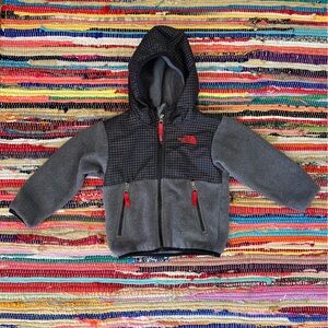 The North Face Hooded Denali Jacket Checker Gray Black Youth Boy Toddler 2T